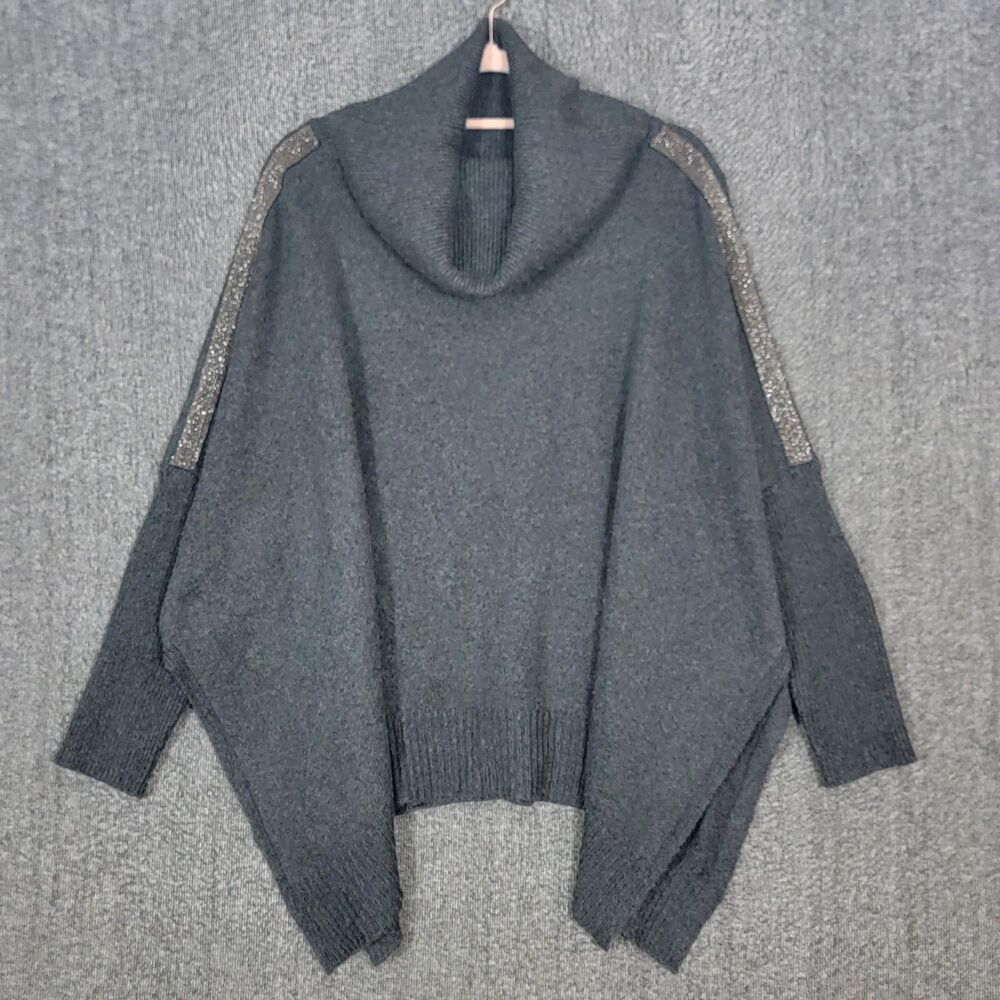Chicos Poncho Sweater Womens Small/Medium Gray Knit Oversize Cowl Neck Pullover